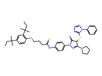 4-[2,4-bis(2-methylbutan-2-yl)phenoxy]-N-[4-[5-oxo-4-(1-phenyltetrazol-5-yl)sulfanyl-3-pyrrolidin-1-yl-4H-pyrazol-1-yl]phenyl]butanamide structure