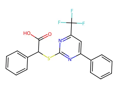Benzeneacetic acid, alpha-((4-phenyl-6-(trifluoromethyl)-2-pyrimidinyl)thio)- structure