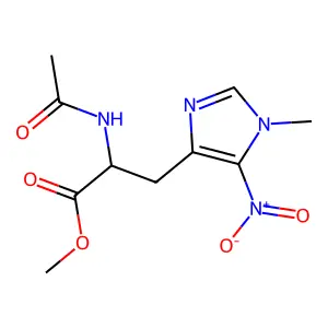 methyl (2S)-2-acetamido-3-(1-methyl-5-nitroimidazol-4-yl)propanoate structure