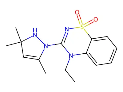 4H-1,2,4-Benzothiadiazine, 3-(2,3-dihydro-3,3,5-trimethyl-1H-pyrazol-1-yl)-4-ethyl-, S,S-dioxide structure