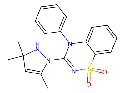 4H-1,2,4-Benzothiadiazine, 3-(2,3-dihydro-3,3,5-trimethyl-1H-pyrazol-1-yl)-4-phenyl-, S,S-dioxide structure