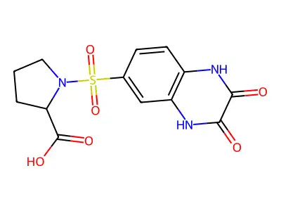 1-[(2,3-Dioxo-1,2,3,4-tetrahydro-6-quinoxalinyl)sulfonyl]proline structure