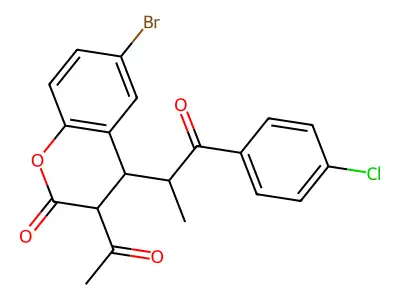 3-acetyl-6-bromo-4-[1-(4-chlorophenyl)-1-oxopropan-2-yl]-3,4-dihydrochromen-2-one structure