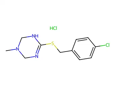 6-[(4-chlorobenzyl)thio]-3-methyl-1,2,3,4-tetrahydro-1,3,5-triazine hydrochloride structure