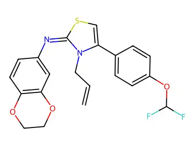 1,4-Benzodioxin-6-amine, N-[4-[4-(difluoromethoxy)phenyl]-3-(2-propen-1-yl)-2(3H)-thiazolylidene]-2,3-dihydro-, [N(Z)]- structure