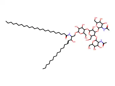 Tetracosanamide, N-[1-[[[O-2-(acetylamino)-2-deoxy-I(2)-D-galactopyranosyl-(1a4)-O-[2-(acetylamino)-2-deoxy-I(2)-D-glucopyranosyl-(1a3)]-O-I(2)-D-galactopyranosyl-(1a4)-I(2)-D-glucopyranosyl]oxy]methyl]-2-hydroxy-3-heptadecenyl]-, [R-[R*,S*-(E)]]- structure