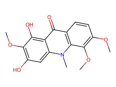 1,3-Dihydroxy-2,5,6-trimethoxy-10-methyl-9(10H)-acridinone structure