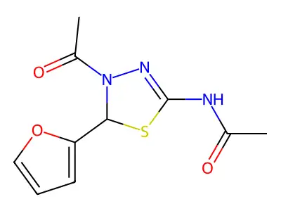 N-(3-acetyl-2-(2-furyl)-1,3,4-thiadiazolin-5-yl)acetamide structure