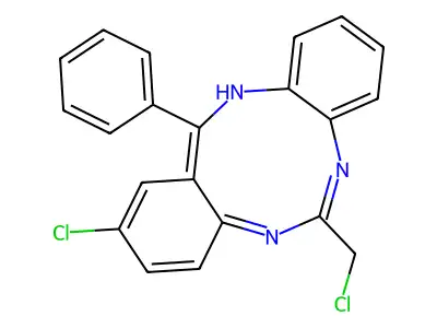 2-Chloro-6-(chloromethyl)-13-phenyl-5H-dibenzo(d,h)(1,3,6)triazonine structure