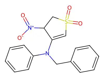 N-benzyl-3-nitro-1,1-dioxo-N-phenyl-2,3-dihydrothiophen-4-amine structure