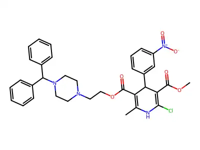 3,5-Pyridinedicarboxylic acid, 1,4-dihydro-2-chloro-6-methyl-4-(3-nitrophenyl)-, 5-(2-(4-(diphenylmethyl)-1-piperazinyl)ethyl) 3-methyl ester structure