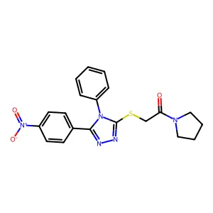 2-[[5-(4-nitrophenyl)-4-phenyl-1,2,4-triazol-3-yl]sulfanyl]-1-pyrrolidin-1-ylethanone structure