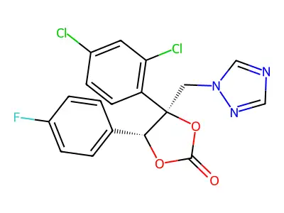(4S,5R)-4-(2,4-dichlorophenyl)-5-(4-fluorophenyl)-4-(1,2,4-triazol-1-ylmethyl)-1,3-dioxolan-2-one structure