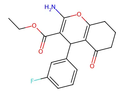 ethyl 2-amino-4-(3-fluorophenyl)-5-oxo-5,6,7,8-tetrahydro-4H-chromene-3-carboxylate structure