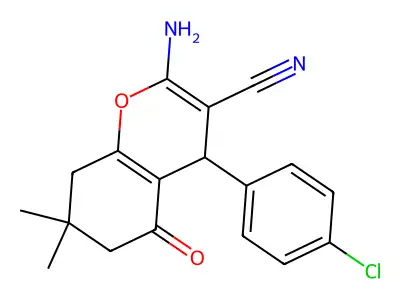 2-amino-4-(4-chlorophenyl)-7,7-dimethyl-5-oxo-5,6,7,8-tetrahydro-4H-chromene-3-carbonitrile structure