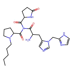 pyroglutamyl-((N3)-imidazolylmethyl)-histidyl-n-amylprolinamide structure