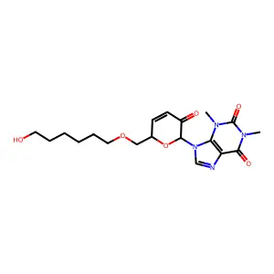 7-(3,4-dideoxy-6-O-(6-hydroxyhexyl)hex-3-enopyranosyl-2-ulose)theophylline structure