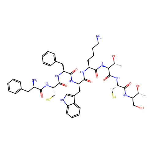 (2S)-6-氨基-2-[[(2R)-2-[[(2S)-2-[[(2R)-2-[[(2R)-2-氨基-3-苯基丙酰]氨基]-3-硫基丙烷酰]氨基]-3-苯基丙酰]氨基]-3-(1H-吲哚-3-基)丙酰]氨基]-N-[(2S,3R)-1-[[(2R)-1-[[(2R,3R)-1,3-二羟基丁烷-2-基]氨基]-1-氧代-3-硫基丙烷-2-基]氨基]-3-羟基-1-氧代丁烷-2-基]己酰胺 structure