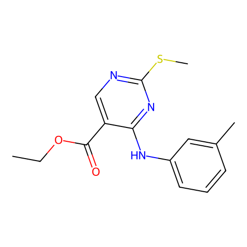 Ethyl 4-[(3-methylphenyl)amino]-2-(methylsulfanyl)pyrimidine-5-carboxylate structure