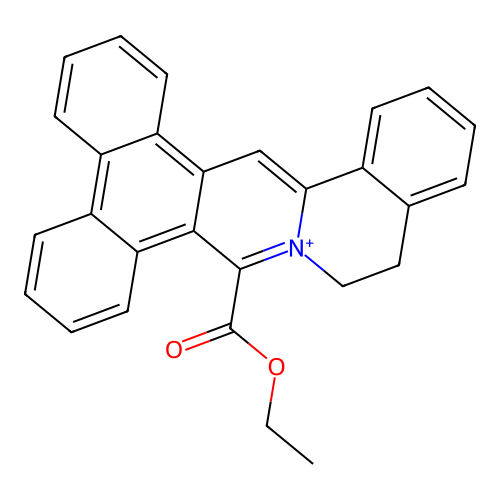 9-(ethoxycarbonyl)-11H,12H-dibenzo[f,h]isoquino[2,1-b]isoquinolinium structure