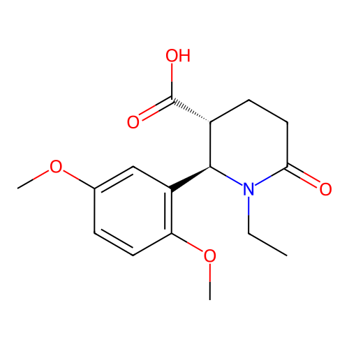 (2R,3R)-2-(2,5-dimethoxyphenyl)-1-ethyl-6-oxopiperidine-3-carboxylic acid structure