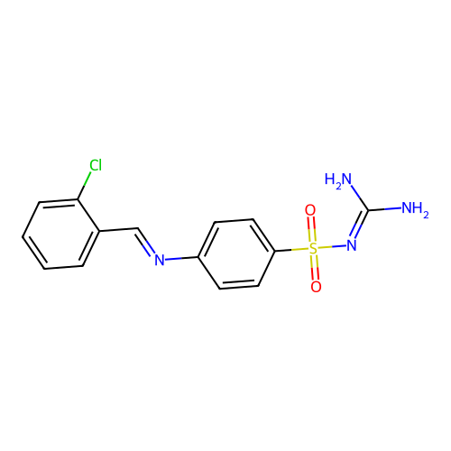N-carbamimidoyl-4-{[(E)-(2-chlorophenyl)methylidene]amino}benzenesulfonamide structure