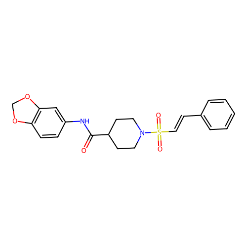 N-(1,3-dioxaindan-5-yl)-1-(2-phenylethenesulfonyl)piperidine-4-carboxamide structure