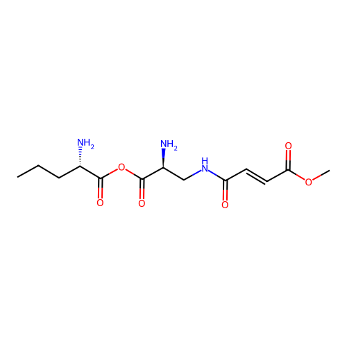 Norvalyl-N(3)-(4-methoxyfumaroyl)-2,3-diaminopropionic acid structure