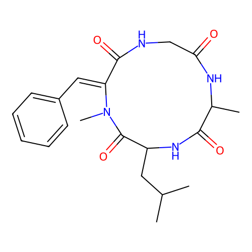 Cyclo(L-alanyl-D-leucyl-(Z)-alpha,beta-didehydro-N-methylphenylalanylglycyl) structure