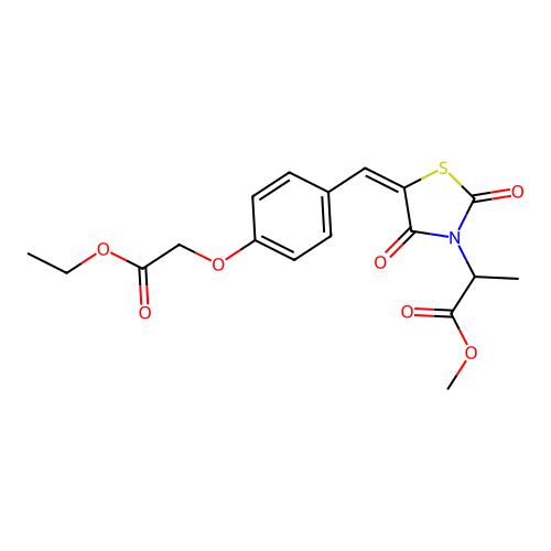 methyl 2-{(5E)-5-[4-(2-ethoxy-2-oxoethoxy)benzylidene]-2,4-dioxo-1,3-thiazolidin-3-yl}propanoate structure