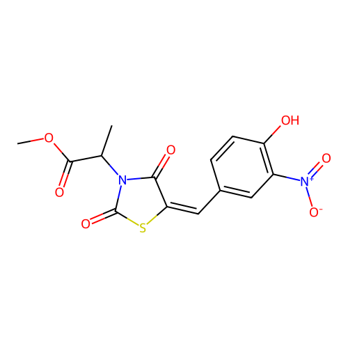 methyl 2-[(5E)-5-(4-hydroxy-3-nitrobenzylidene)-2,4-dioxo-1,3-thiazolidin-3-yl]propanoate structure