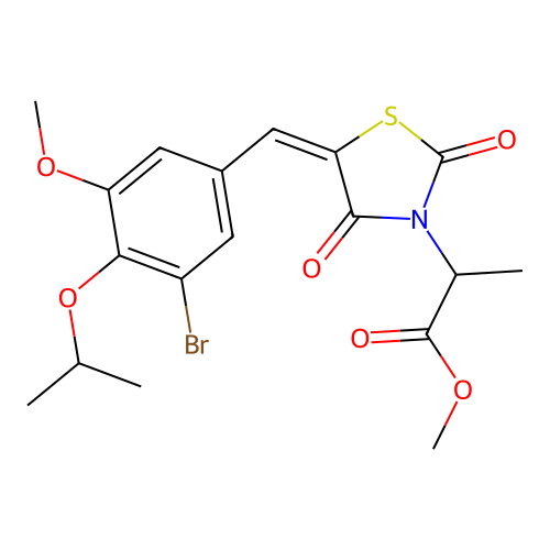 methyl 2-{(5E)-5-[3-bromo-5-methoxy-4-(propan-2-yloxy)benzylidene]-2,4-dioxo-1,3-thiazolidin-3-yl}propanoate structure