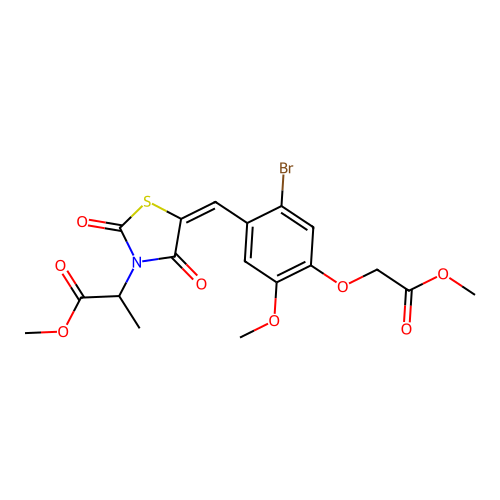 methyl 2-{(5E)-5-[2-bromo-5-methoxy-4-(2-methoxy-2-oxoethoxy)benzylidene]-2,4-dioxo-1,3-thiazolidin-3-yl}propanoate structure