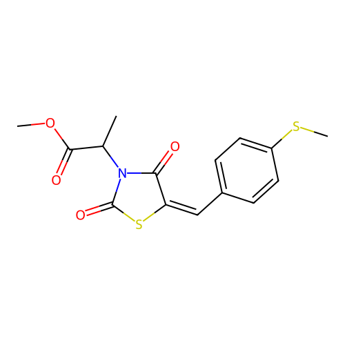 methyl 2-{(5E)-5-[4-(methylsulfanyl)benzylidene]-2,4-dioxo-1,3-thiazolidin-3-yl}propanoate structure