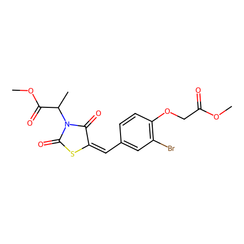 methyl 2-{(5E)-5-[3-bromo-4-(2-methoxy-2-oxoethoxy)benzylidene]-2,4-dioxo-1,3-thiazolidin-3-yl}propanoate structure