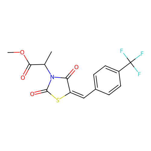 methyl 2-{(5E)-2,4-dioxo-5-[4-(trifluoromethyl)benzylidene]-1,3-thiazolidin-3-yl}propanoate structure