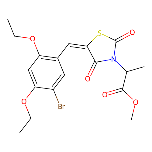methyl 2-[(5E)-5-(5-bromo-2,4-diethoxybenzylidene)-2,4-dioxo-1,3-thiazolidin-3-yl]propanoate structure