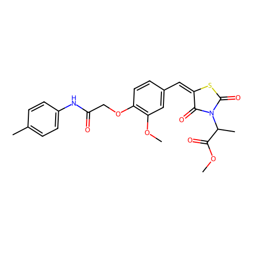 methyl 2-[(5E)-5-(3-methoxy-4-{2-[(4-methylphenyl)amino]-2-oxoethoxy}benzylidene)-2,4-dioxo-1,3-thiazolidin-3-yl]propanoate structure