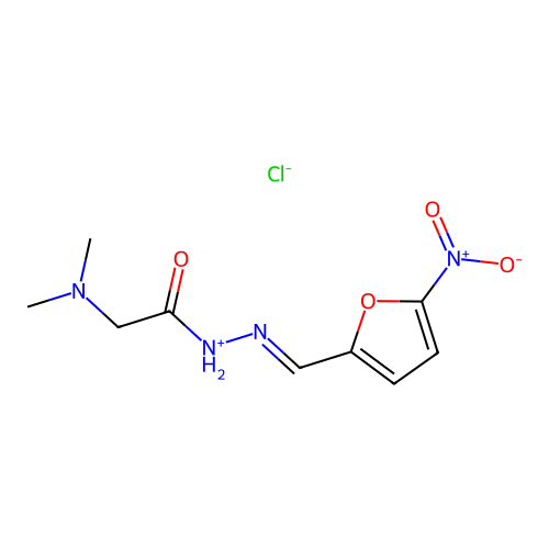 2-Furaldehyde, 5-nitro-, (dimethylaminoacetyl)hydrazone, hydrochloride structure