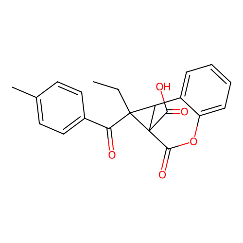 1-Ethyl-1-(4-methyl-benzoyl)-2-oxo-1,7b-dihydro-cyclopropa[c]chromene-1a-carboxylic acid structure