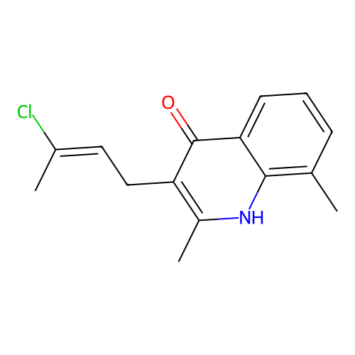 (E)-3-(3-chlorobut-2-en-1-yl)-2,8-dimethylquinolin-4-ol structure