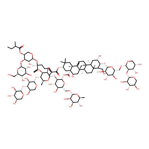 [(2S,3R,4S,5S,6R)-3-[(2S,3R,4S,5R,6S)-5-[(2S,3R,4S,5R)-3,5-二羟基-4-[(2S,3R,4S,5R)-3,4,5-三羟基噁烷-2-基]氧代氧杂-2-基]氧代-3,4-二羟基-6-甲基噁烷-2-基]氧代-4,5-二羟基-6-[[(2R,3R,4R,5R,6S)-3,4,5-三羟基-6-甲基噁烷-2-基]氧代甲基]噁烷-2-基] (3S,4aR,5S,6aR,6aS,6bR,8aR,9R,10R,11S,12aR,14bS)-10-[(2R,3R,4S,5S,6R)-6-[[(2S,3R,4S,5S)-4,5-二羟基-3-[(2S,3R,4S,5R)-3,4,5-三羟基噁烷-2-基]氧代氧杂-2-基]氧代甲基]-3,4,5-三羟基噁烷-2-基]氧代-5,11-二羟基-9-(羟基甲基)-3-[(2E,6S)-6-[(2S,3R,4R,5S)-3-羟基-5-(2-甲基丁酰氧代)-4-[(2S,3R,4S,5S,6R)-3,4,5-三羟基-6-(羟基甲基)噁烷-2-基]氧代氧杂-2-基]氧代-2,6-二甲基八-2,7-二烯酰]氧代-2,2,6a,6b,9,12a-六甲基-1,3,4,5,6,6a,7,8,8a,10,11,12,13,14b-十四氢苦味烯-4a-羧酸酯 structure