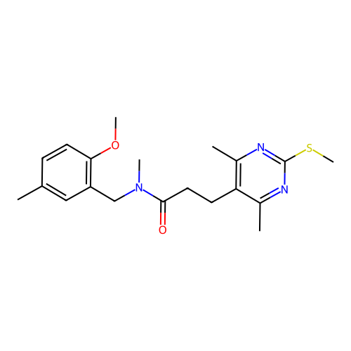 3-[4,6-dimethyl-2-(methylsulfanyl)pyrimidin-5-yl]-N-[(2-methoxy-5-methylphenyl)methyl]-N-methylpropanamide structure