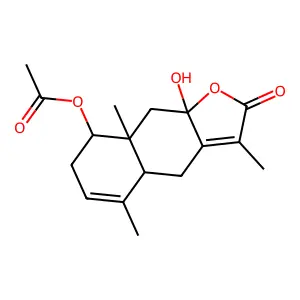 1beta-Acetoxy-8-hydroxyeudesma-3,7(11)-dien-8,12-olide structure