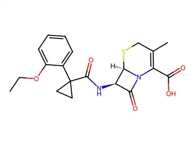 5-Thia-1-azabicyclo(4.2.0)oct-2-ene-2-carboxylic acid, 7-(((1-(2-ethoxyphenyl)cyclopropyl)carbonyl)amino)-3-methyl-8-oxo-, (6R-trans)- structure