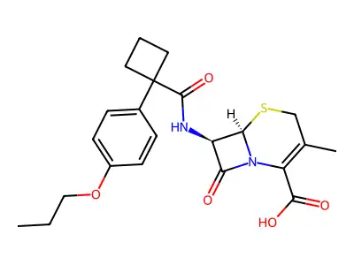 5-Thia-1-azabicyclo(4.2.0)oct-2-ene-2-carboxylic acid, 7-(((1-(4-propoxyphenyl)cyclobutyl)carbonyl)amino)-3-methyl-8-oxo-, (6R-trans)- structure