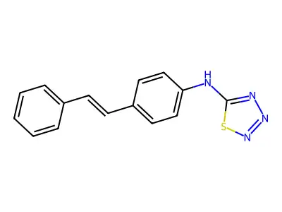 N-[4-(2-phenylethenyl)phenyl]thiatriazol-5-amine structure