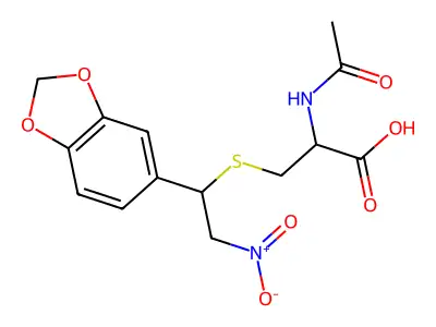 2-Acetamido-3-[1-(1,3-benzodioxol-5-yl)-2-nitroethyl]sulfanylpropanoic acid structure