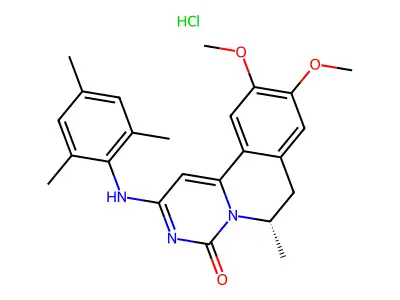 4H-Pyrimido(6,1-a)isoquinolin-4-one, 6,7-dihydro-9,10-dimethoxy-6-methyl-2-((2,4,6-trimethylphenyl)amino)-, monohydrochloride, (S)- structure