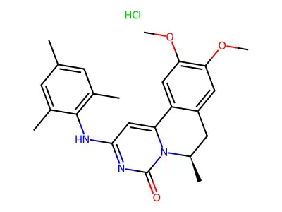 4H-Pyrimido(6,1-a)isoquinolin-4-one, 6,7-dihydro-9,10-dimethoxy-6-methyl-2-((2,4,6-trimethylphenyl)amino-, monohydrochloride, (R)- structure